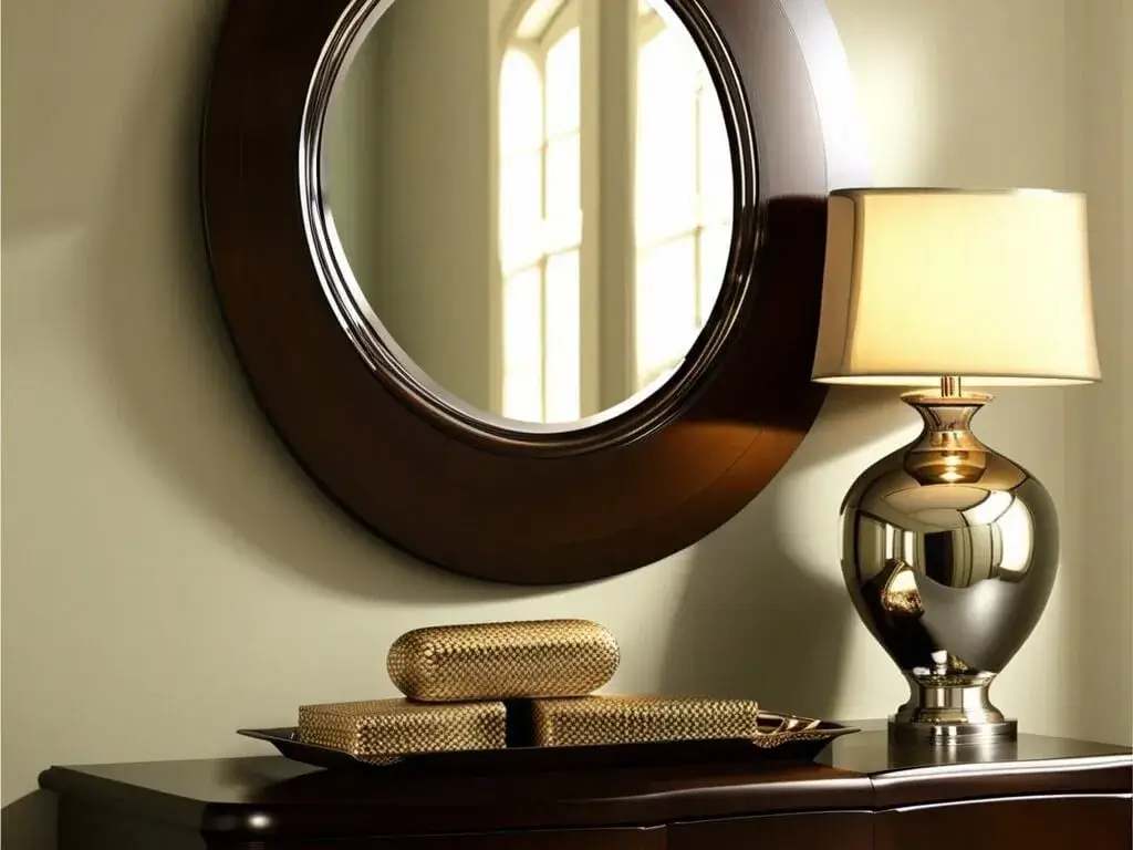 Mirrors are a fantastic wall decor option for rooms with dark wood furniture