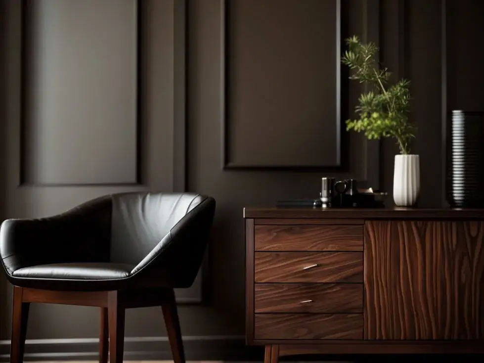 Dark wood furniture in modern room 