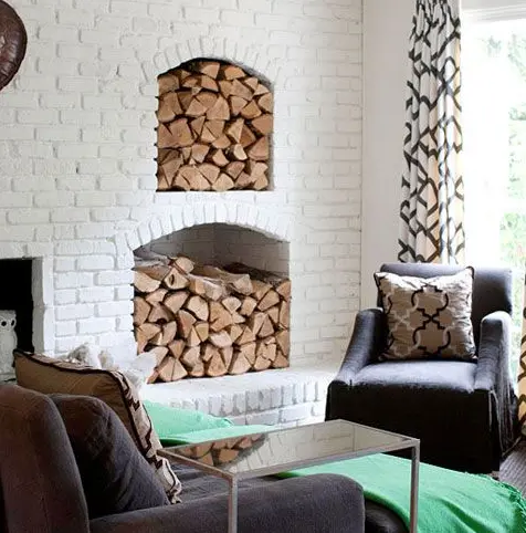 decorating fireplace with birch wood