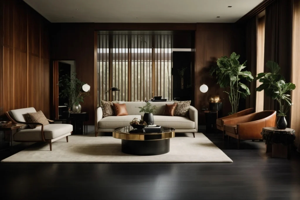 Contrast Creates Visual Interest in Light Wood Furniture on Dark Wood Floors 