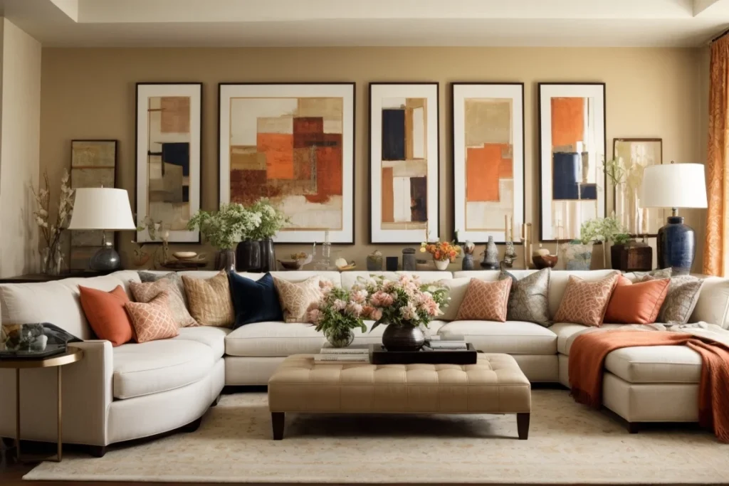 Add Mirrors and Artwork for Horizontal Divisions to decorate large living room