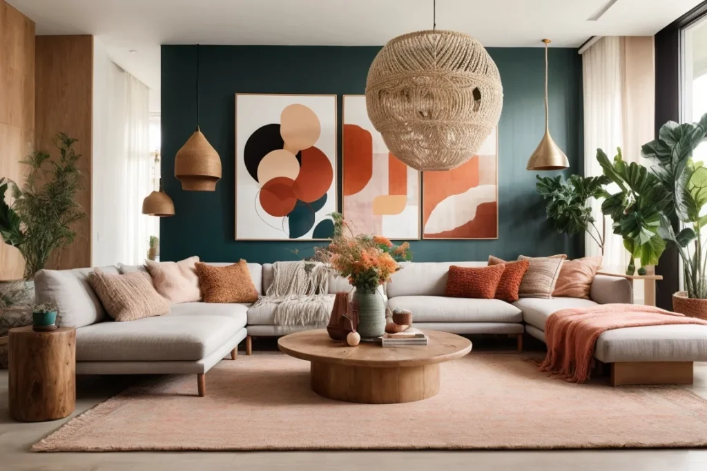 Add Pops of Texture with Plants and Art when decorate large living room