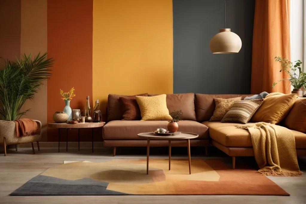Analogous Scheme Colors For Living Room With Brown Furniture