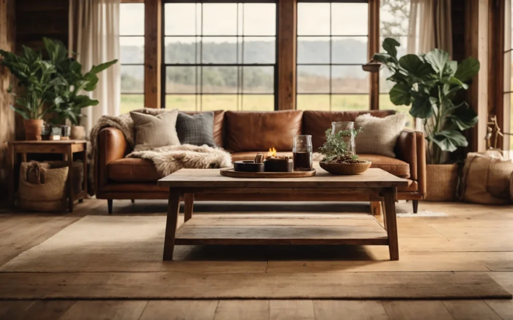 modern farmhouse setting, with the burnt plywood flooring