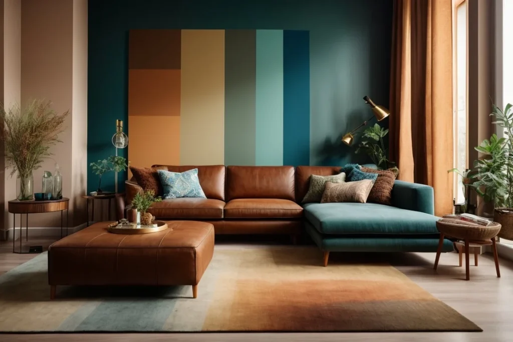 Complementary Scheme Colors For Living Room With Brown Furniture
