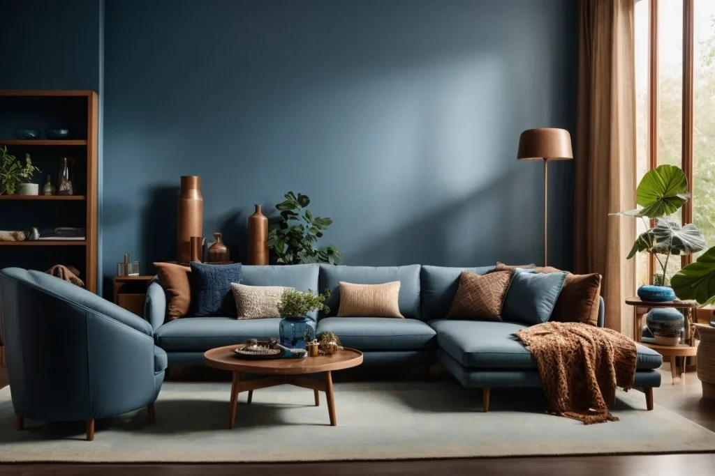 Cool Blues Colors For Living Room With Brown Furniture