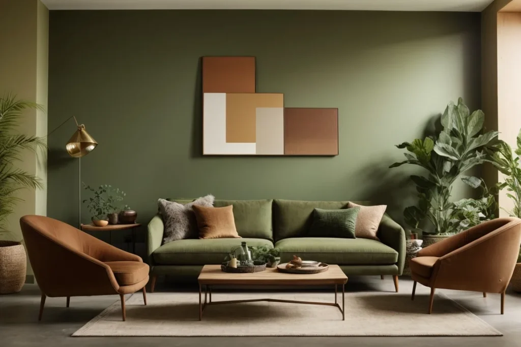 Earthy Greens Colors For Living Room With Brown Furniture