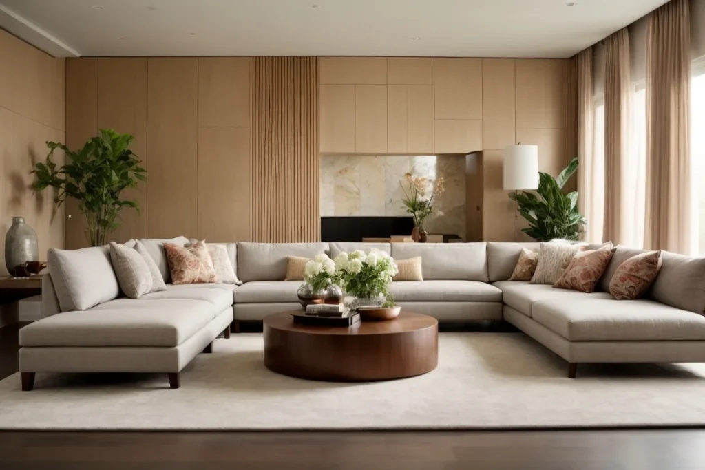 Incorporate Elegant Benches Along Walls to decorate large living room