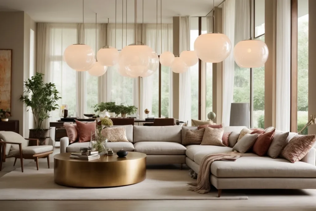 Incorporate Pendant Lights Over Each Vignette when decorate large living room