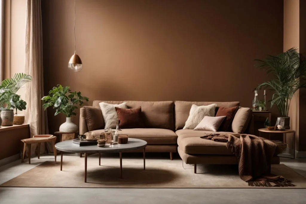 Monochromatic Scheme Colors For Living Room With Brown Furniture