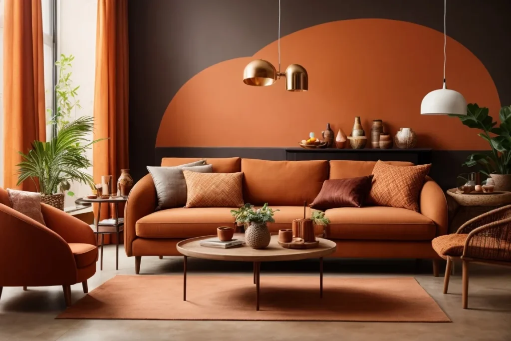 Orange and Terracotta Colors For Living Room With Brown Furniture