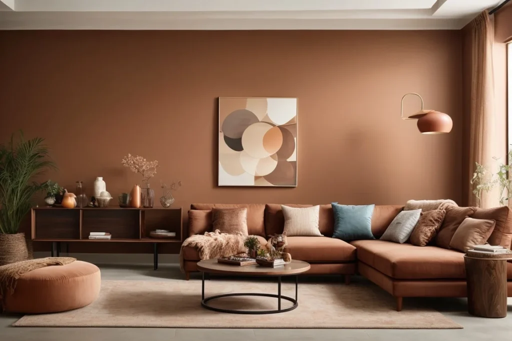 Paint Types and Finishes For Living Room With Brown Furniture