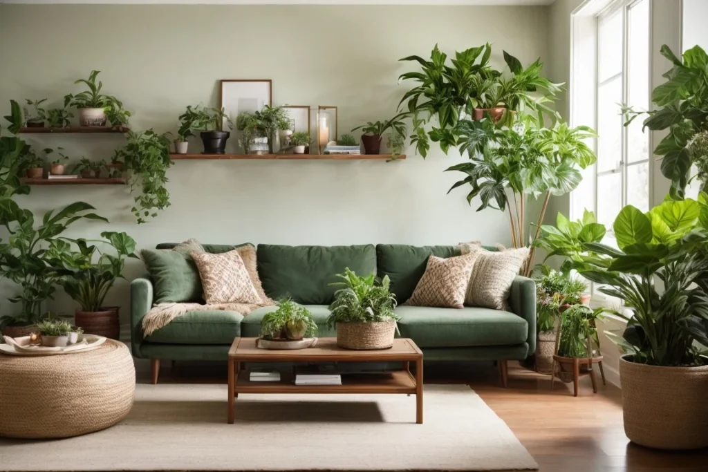 using plants to Decorate Shelves in Living Room