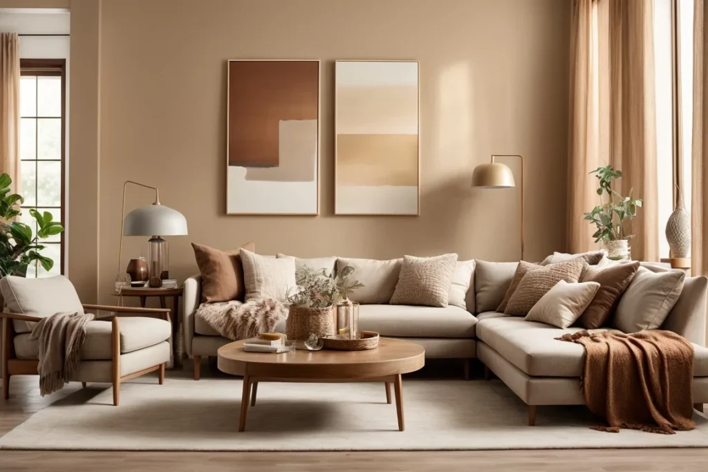 Warm Neutrals Colors For Living Room With Brown Furniture