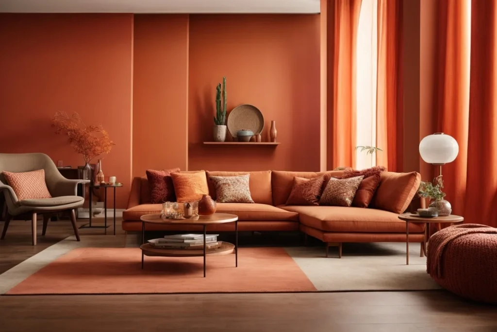 Warm Reds and Oranges For Living Room With Brown Furniture
