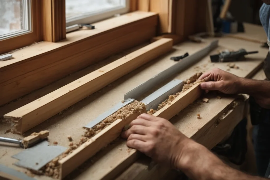 Replacement wood sections in window sill