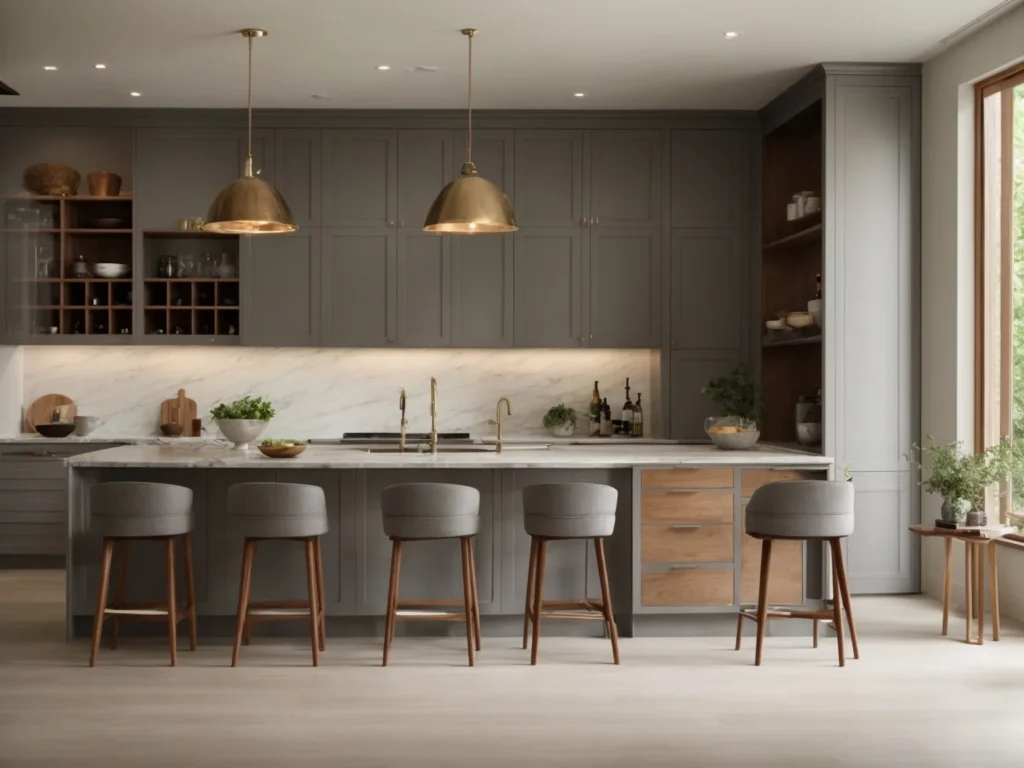 Classic Gray adapts equally well to kitchen and bathroom cabinetry