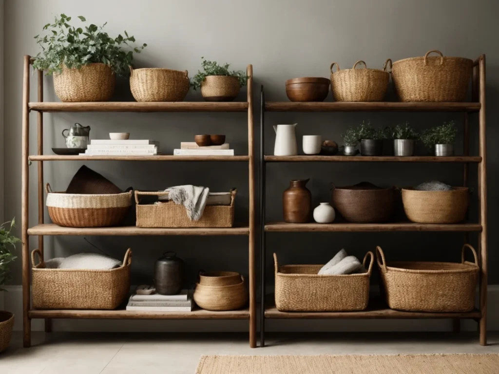 Incorporate Woven Baskets in shelving