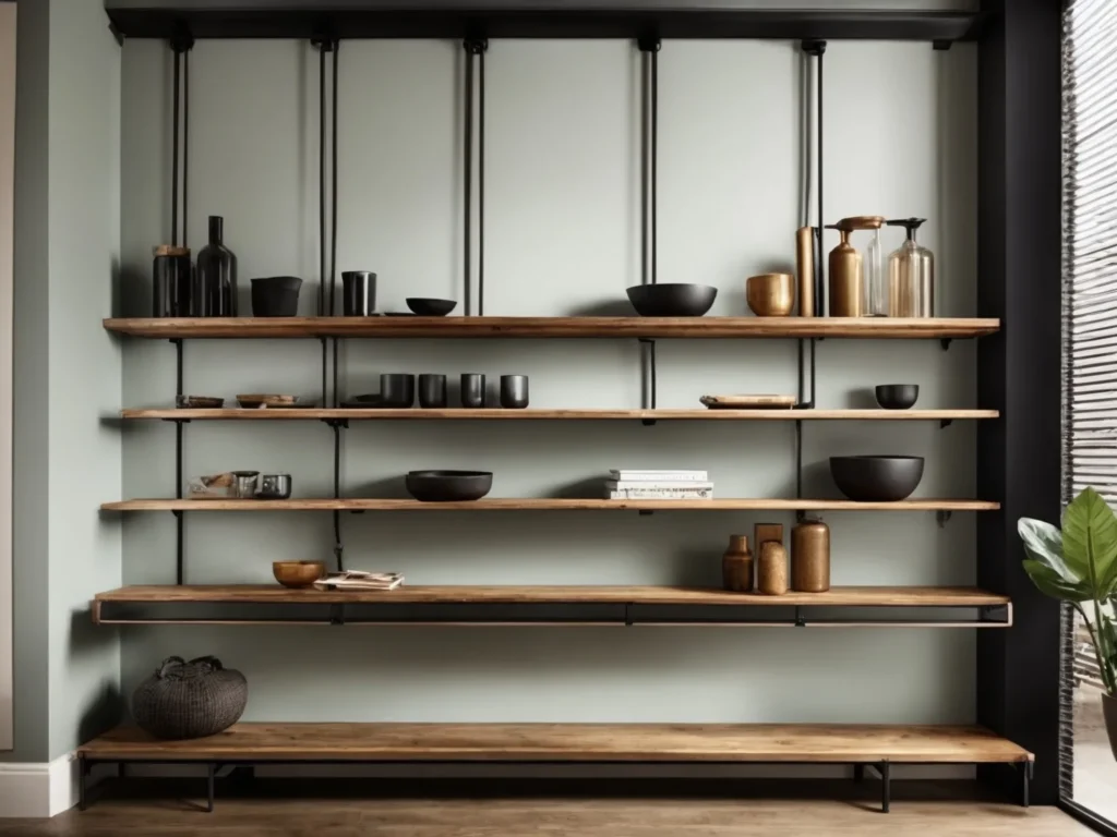 Mix Sizes and Materials for shelving in living room