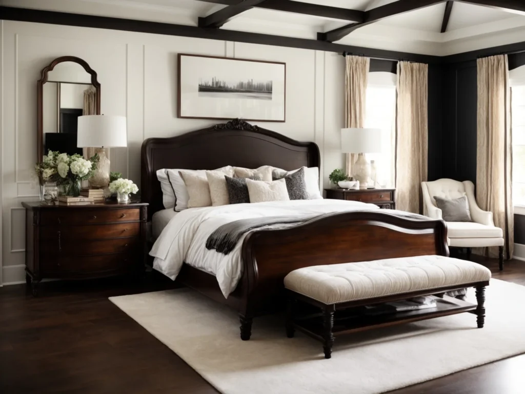 Mixing White and Dark Wood Furniture in the Bedroom