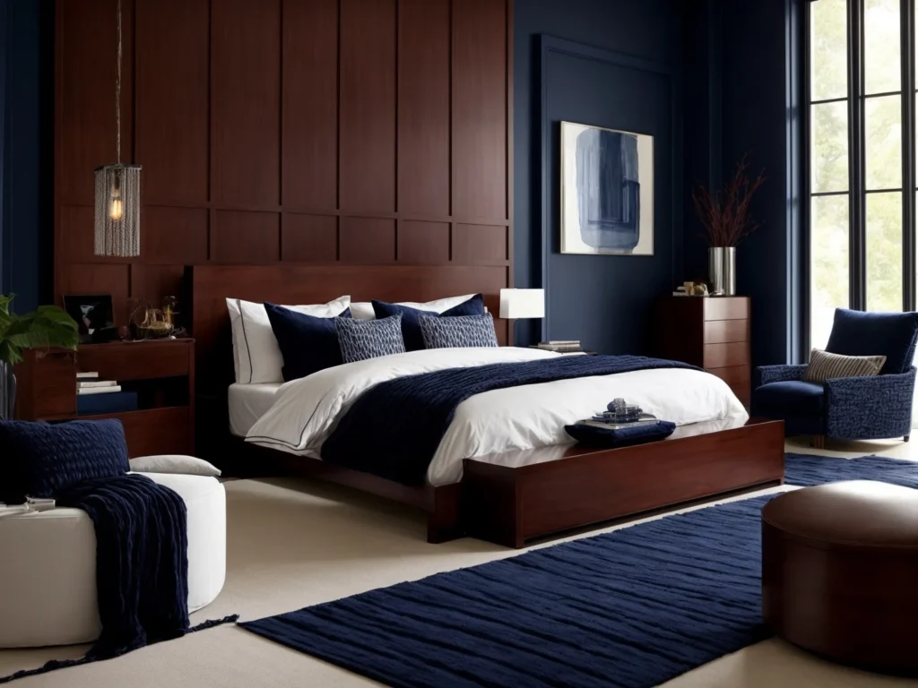 navy blue Colors Go With Cherry Wood Bedroom Furniture