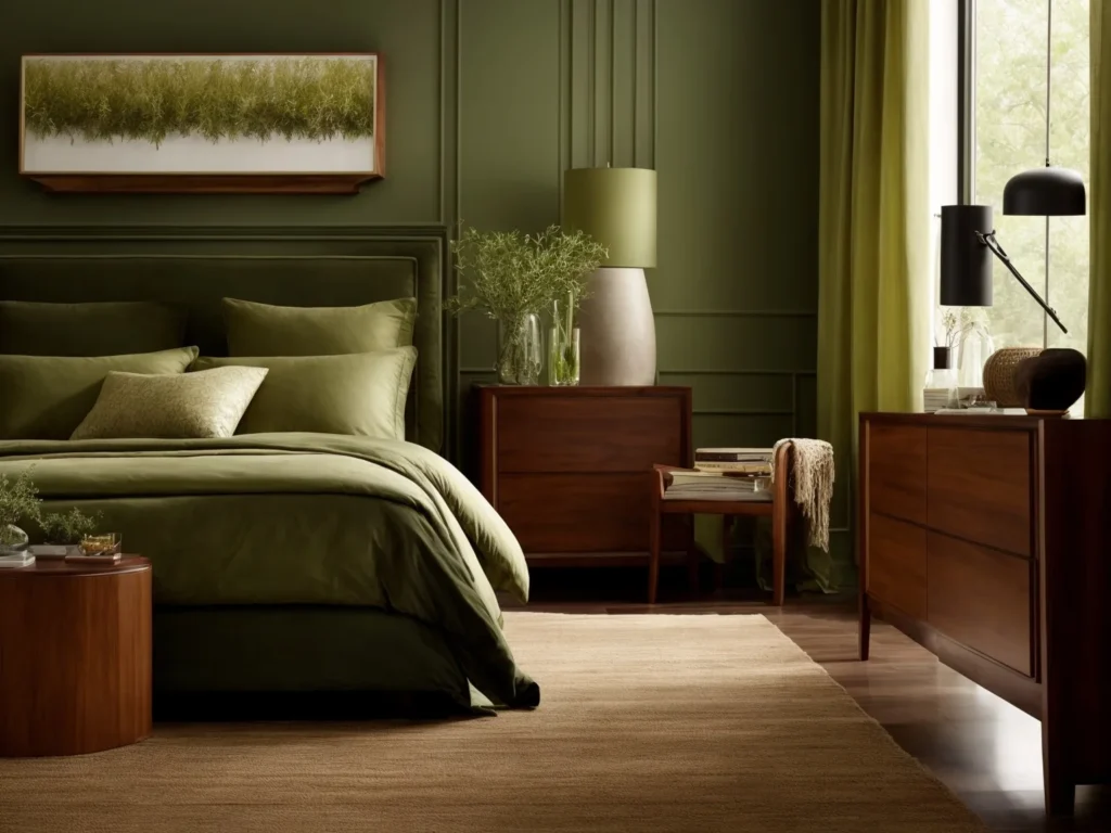 olive green Colors Go With Cherry Wood Bedroom Furniture