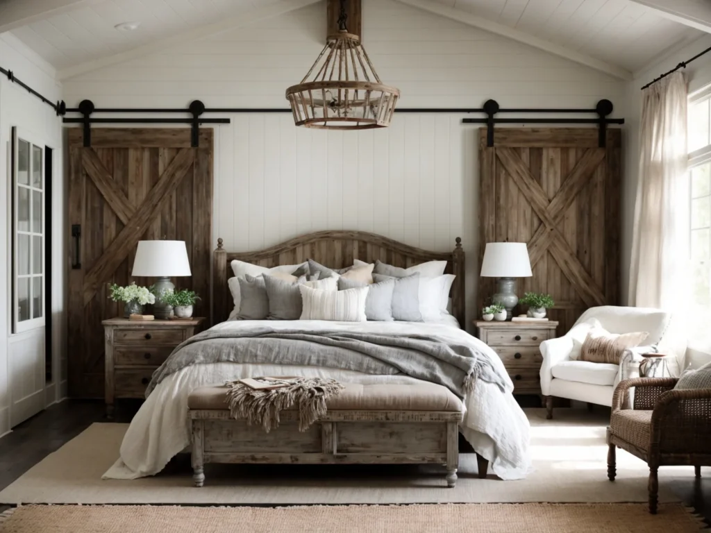 Mixing White and Dark Wood Furniture in the Bedroom rustic farmhouse style