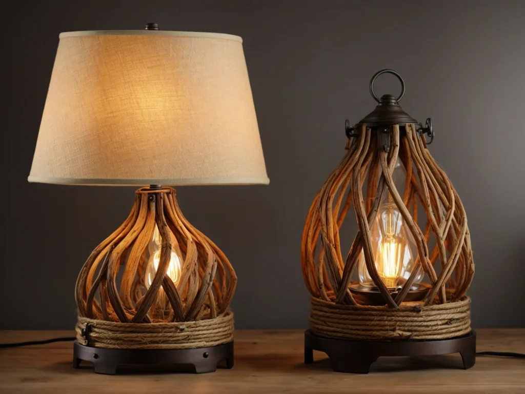 Rustic Wood Table Lamps Set