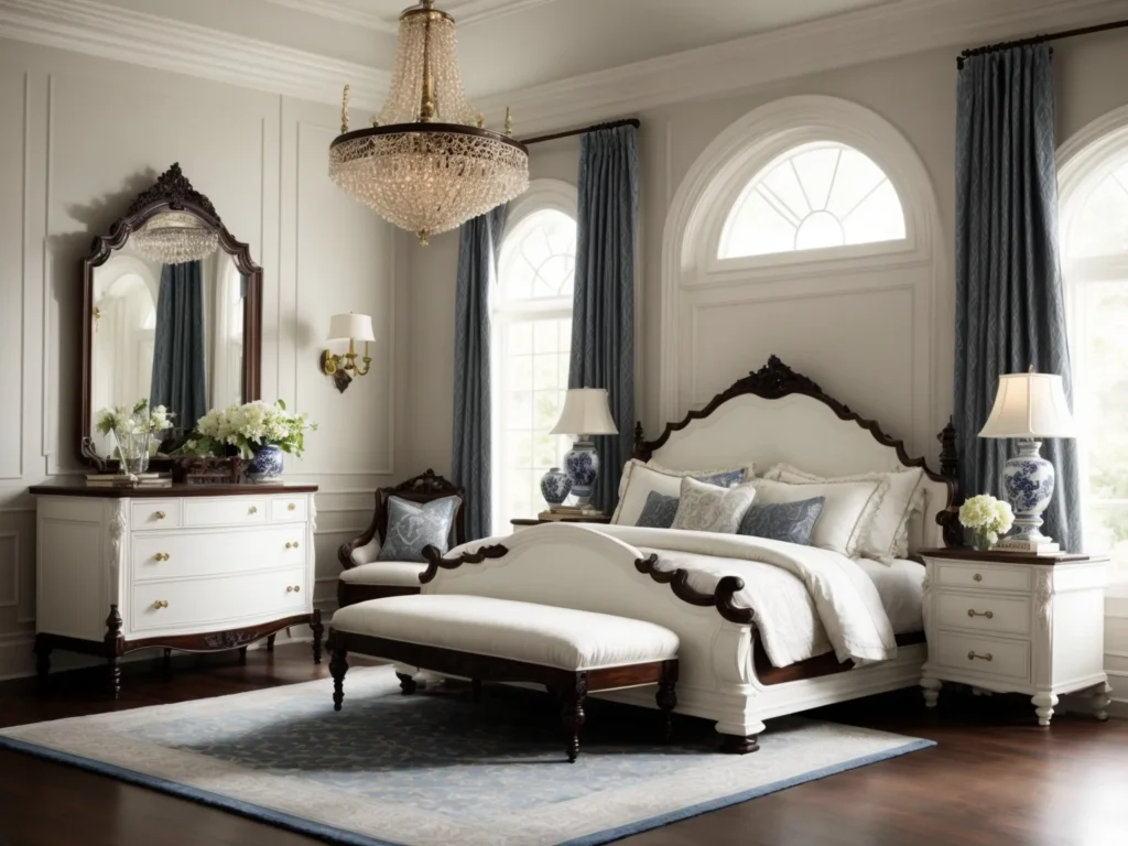 Mixing White and Dark Wood Furniture in the Bedroom with traditional style