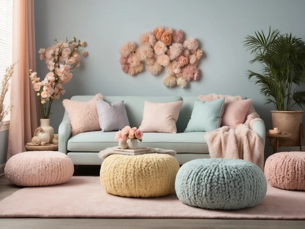 Using Soft Textures and Pastels to create Cute Living Room ideas