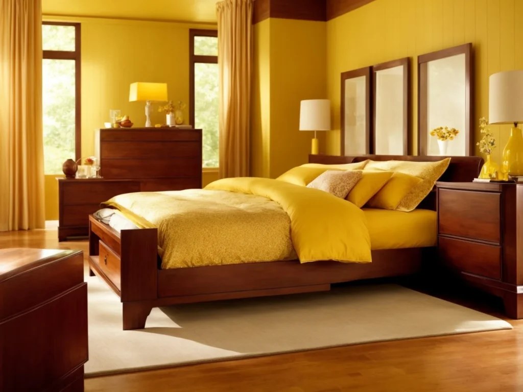 yellow Colors Go With Cherry Wood Bedroom Furniture